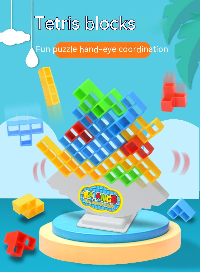 Colorful Tetris-inspired balance building blocks for children's cognitive development and fun.