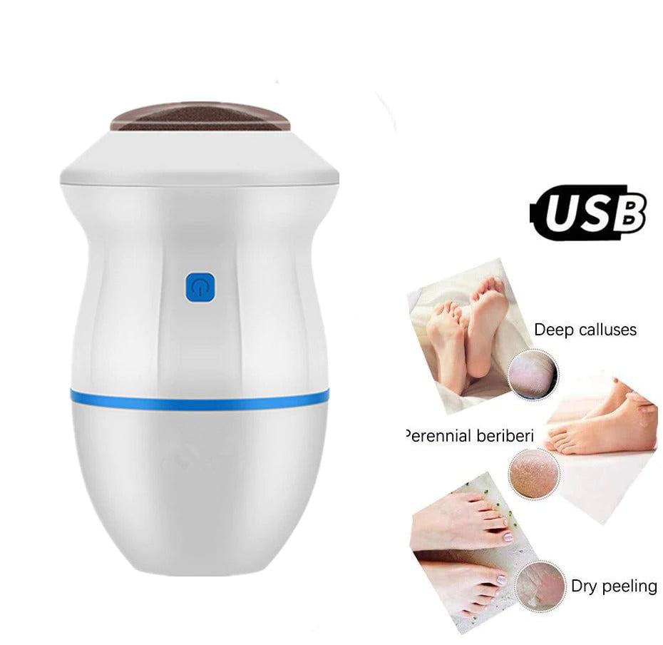 Electric foot grinder with built-in vacuum for heel care, featuring ergonomic design and USB charging.