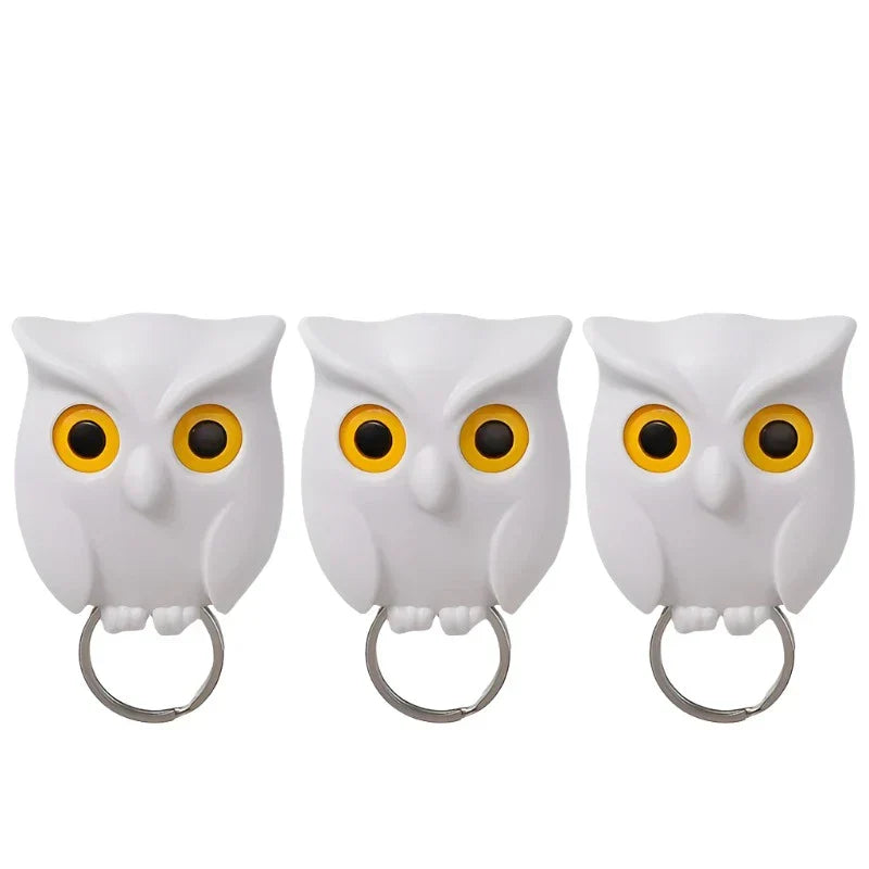 White owl magnetic keys holder with yellow eyes, durable ABS material, and strong magnets for secure key storage.