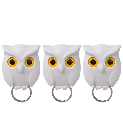 White owl magnetic keys holder with yellow eyes, durable ABS material, and strong magnets for secure key storage.