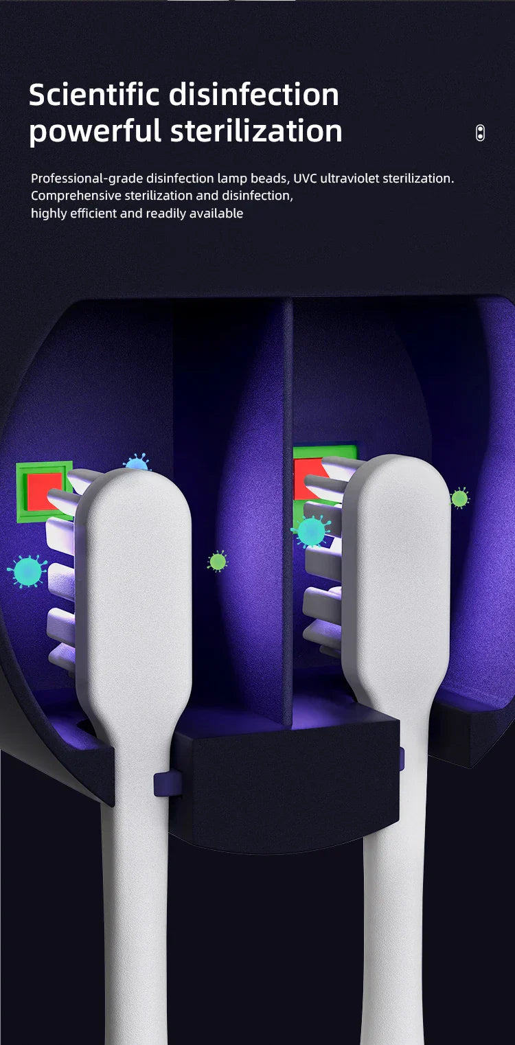 UV toothbrush sanitizer sterilizing multiple toothbrushes using advanced UV-C technology.