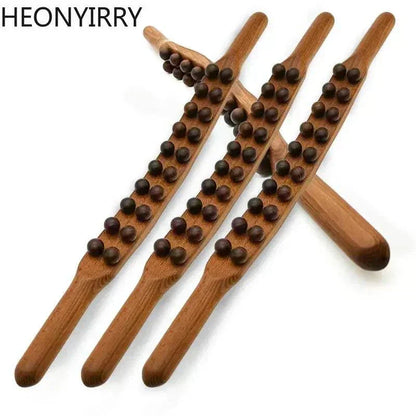 Beech wood Gua Sha stick for whole body massage, featuring ergonomic concave and convex surfaces for muscle relief and therapy.