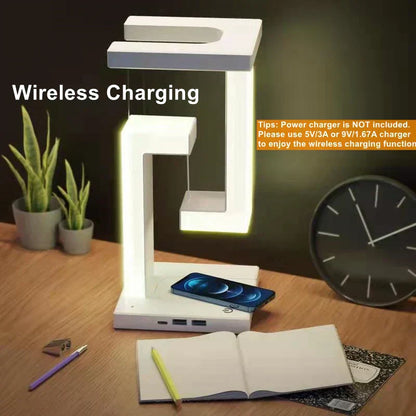 LED lamp with wireless phone charging, featuring a modern design and touch control, perfect for home or office use.