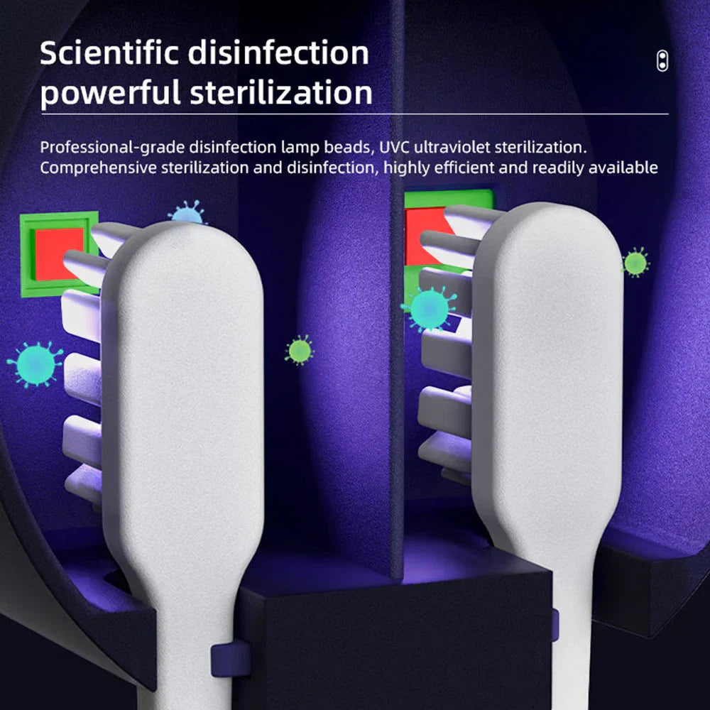 UV toothbrush sanitizer with intelligent sensor and advanced UV-C technology for germ elimination.