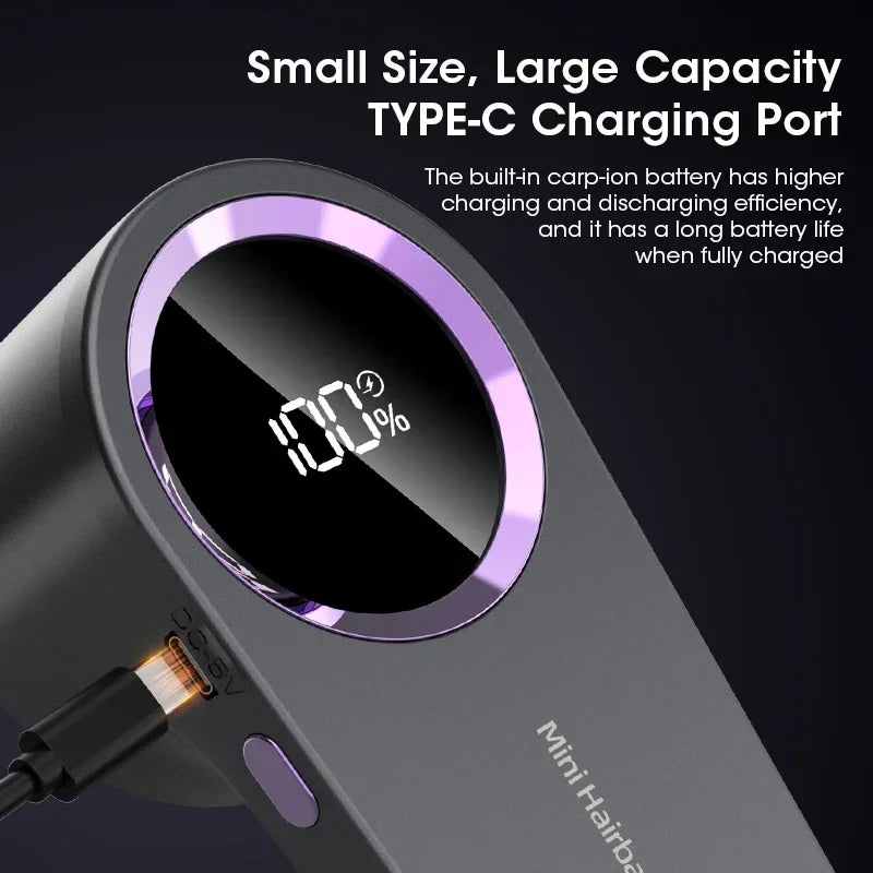 USB rechargeable fabric shaver with LED display and Type-C charging port.