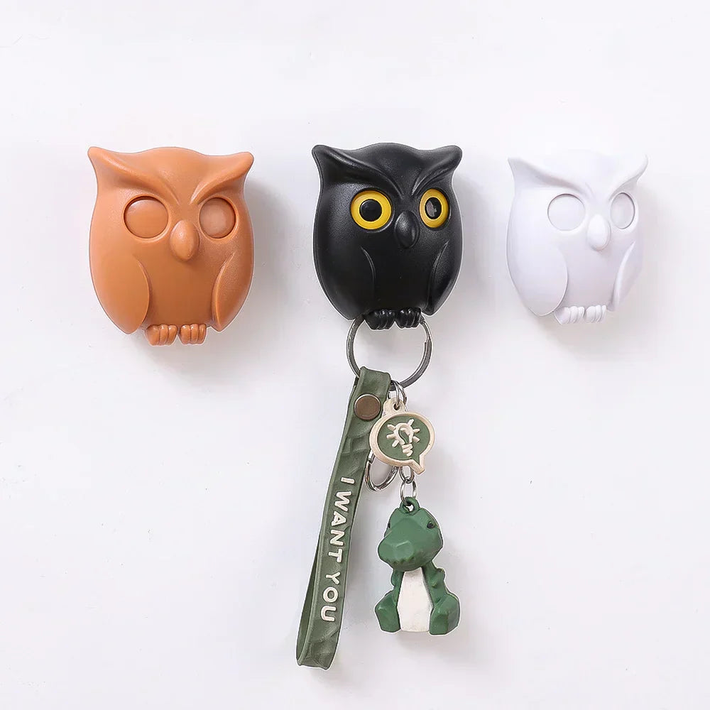 Owl magnetic keys holder with strong magnets and durable ABS material, featuring a cute design in black, white, and coffee colors.