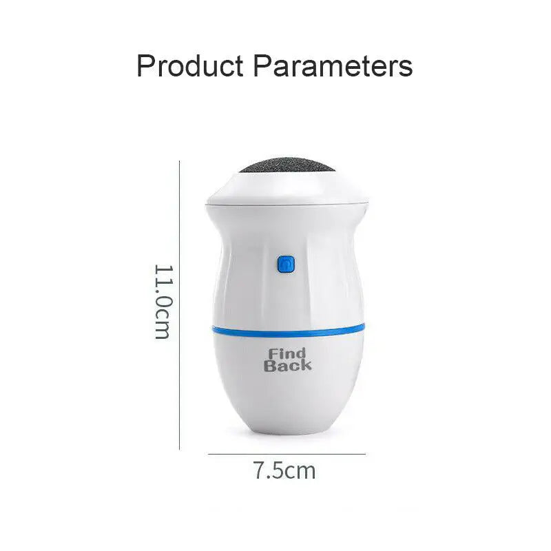 Electric Foot Grinder with Vacuum, ergonomic design, 11cm height, 7.5cm width.