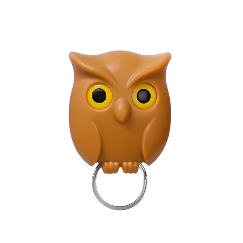 Owl-shaped magnetic keys holder with key ring, durable ABS material, strong magnet.