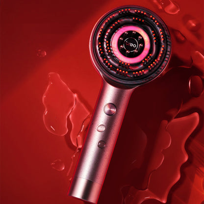 Infrared head hair brush for essence absorption and hair growth promotion with red light therapy.