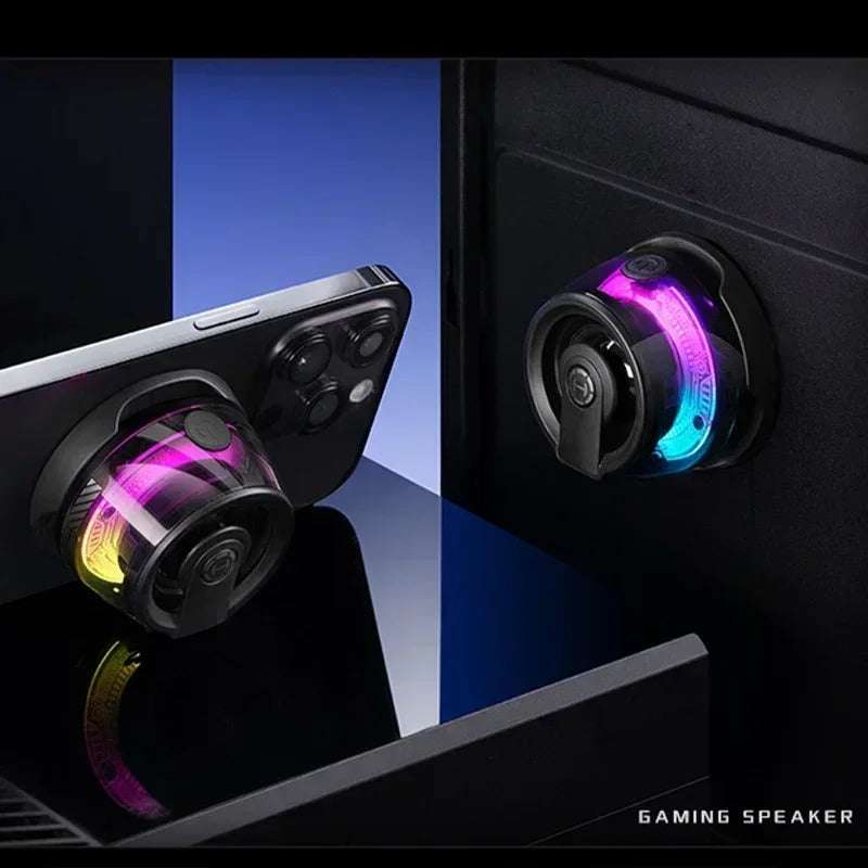 Hecate G100 Magnetic Wireless Bluetooth Speaker with subwoofer and multicolor lighting, ideal for gaming and music.