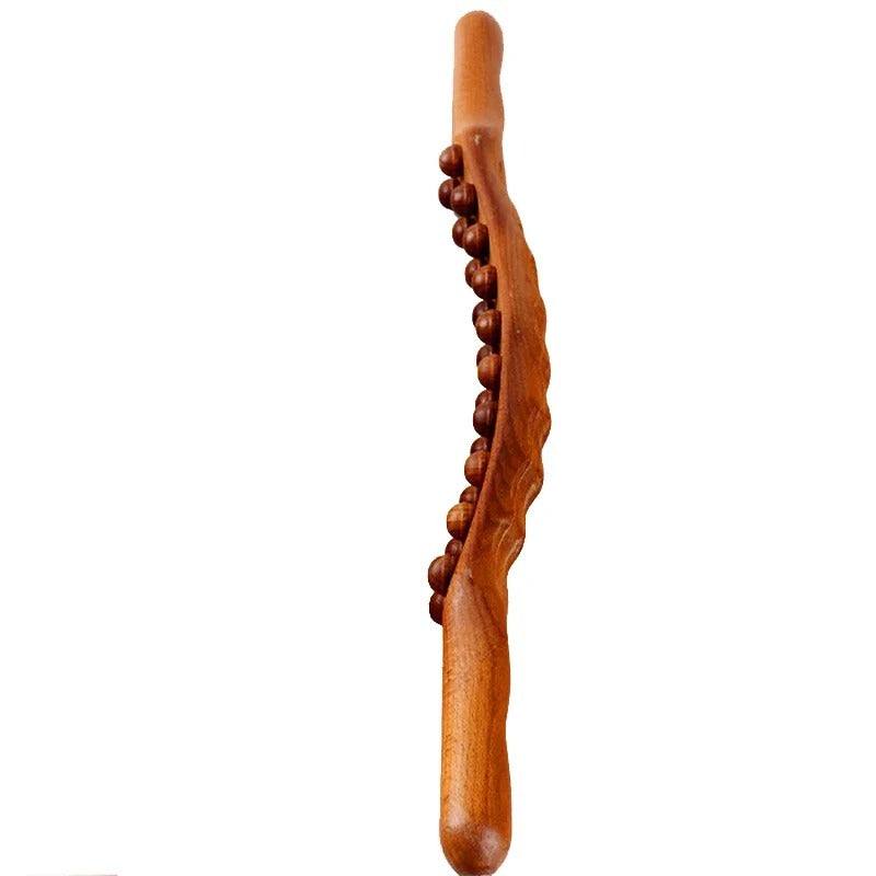 Natural beech wood Gua Sha stick for whole body massage, ergonomic design.